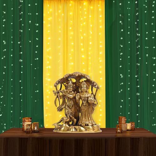 Image of Party Propz Yellow Green Backdrop Decorations with Curtain Light, Haldi and Mehendi Decoration Setup, Haldi Decoration Items for Home, Backdrop Cloth for Decorations Pooja (6Pcs)(Satin)