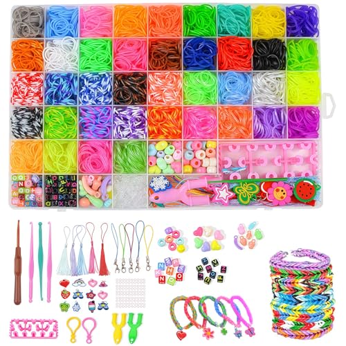 Set di 3500+ Elastici per Braccialetti di 8, 9, 10 e 11 Anni, Kit Braccialetti Fai da te Bambina Colorati per Bambini, Kit Braccialetti Elastici, Kit Elastic per Braccialetti con 40 Colori e lettere,
