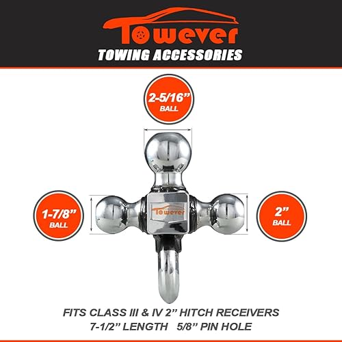 Miniatura 2 de 84180P Towever Enganche de remolque de 2 pulgadas, soportes de bola de remolque de tres bolas con gancho y pasador, se adapta a receptor de enganche