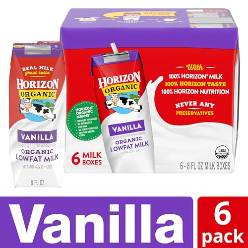 Image of Horizon Organic Shelf Stable 1% Lowfat Vanilla Milk Boxes, Pack of 6-8g Protein per Serving | 8g Protein per Serving, 1% Lowfat, USDA Organic, No Refrigeration Required, Lunchboxes, On The Go, For Adults & Kids