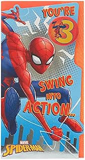 UK Greetings,673281 Spiderman 3rd Birthday Greetings Card with Badge