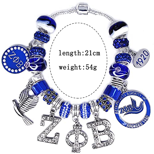 Delicate ZETA sorority society Rhinestone Pendant Blue big hole Glass Bead Bracelet bangle2