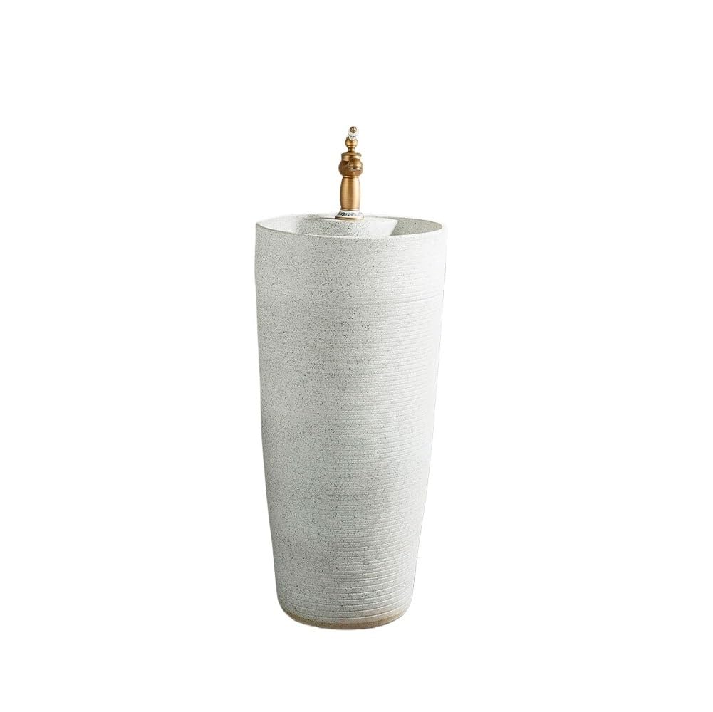 Free-Standing Freestanding Pedestal Sink Hotel Art Basin with Faucet and Drain for Courtyard Balcony Bathroom Lavatory Column