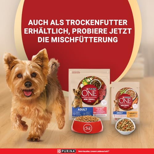 PURINA ONE Mini/Small Adult Hundefutter nass für kleine Hunde, reich an Huhn und Gemüse, 26er Pack (26 x 85g)