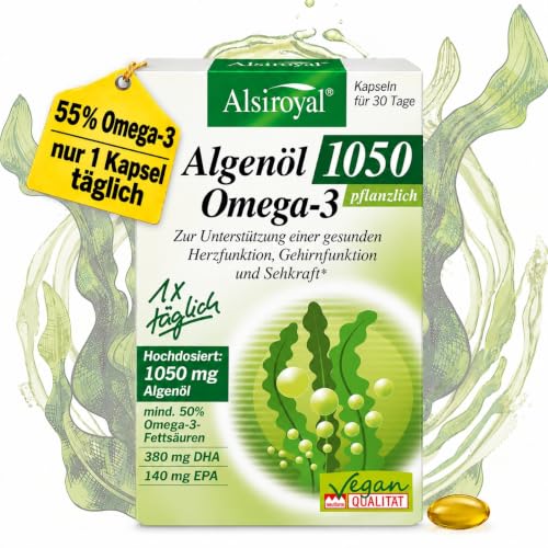 Alsiroyal Algenöl 1050 Omega-3 · hochdosiert 380mg DHA+140mg EPA pro Kapsel