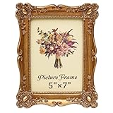 JANDERART Vintage Picture Frame 5x7 Inch, Ornate Antique Photo Frames with Glass Front, Baroque Design, Tabletop & Wall Hanging, Photo Gallery, Gold