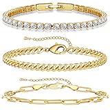 14K Gold Plated Tennis Bracelets for Women Cubic Zirconia Bracelet Sets Gold Bracelets for Women Tre