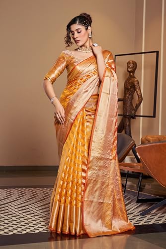 Image of SWORNOF Women's kanjivaram banarasi silk saree for Patola festival Wedding silk with rich pallu Design sarees for women with blouse piece