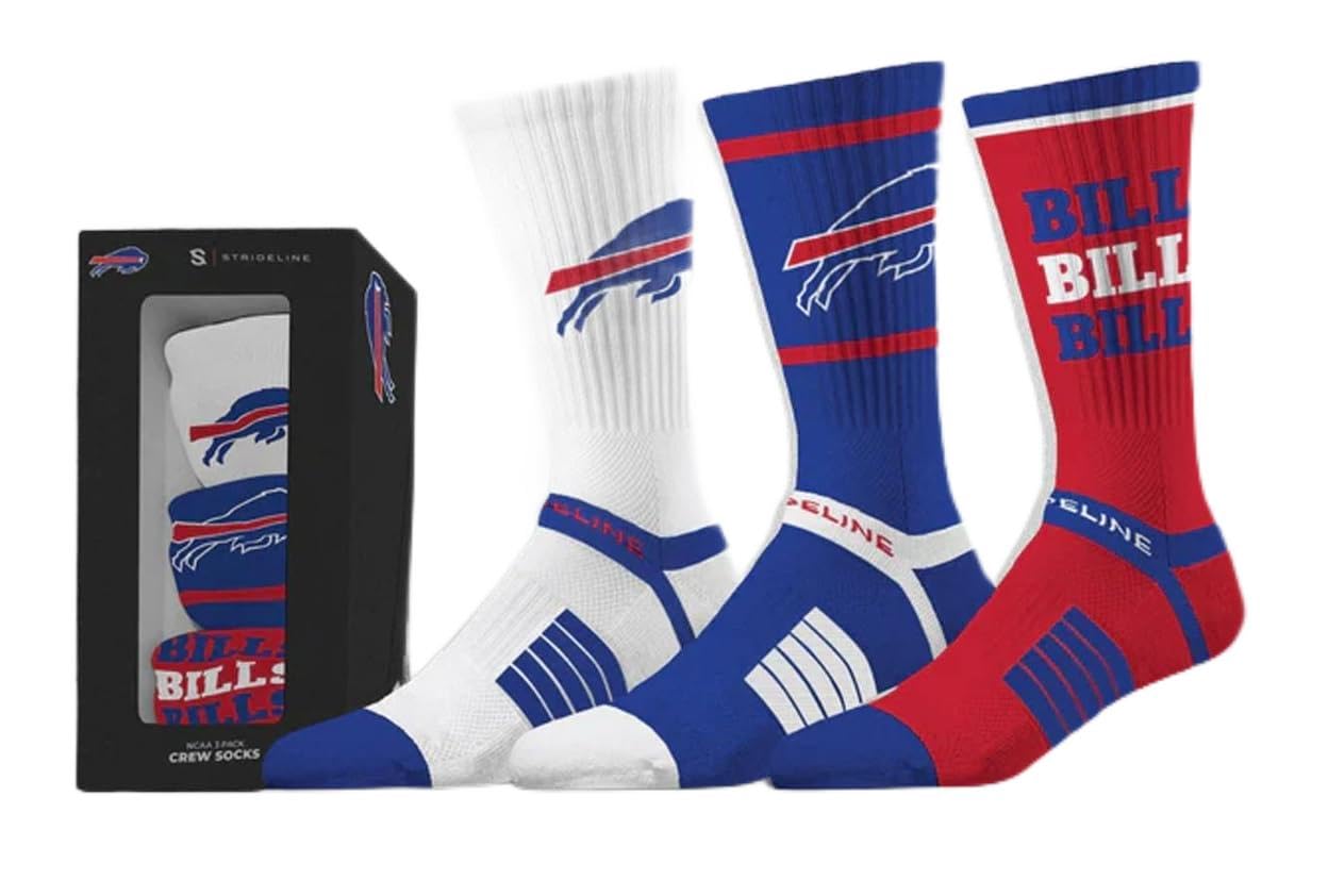 StridelineNFL Buffalo Bills Premium Crew Socks, Pack of 3, Gift Box, M/L (40-46), multicoloured, One Size