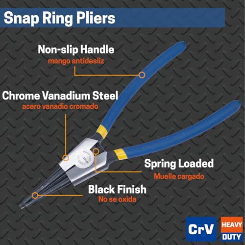 Image of 7 inch External Snap Ring Pliers with Straight Jaw, Cr-V Steel | Circlip Pliers for Retaining Ring Removal and Installation