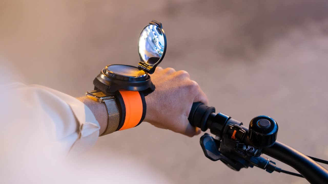 Bub-up Superbikero │ Braccialetto con specchietto retrovisore integrato e indicatore di direzione per biciclette e scooter. Con segnale fisso o lampeggiante. Versione singola