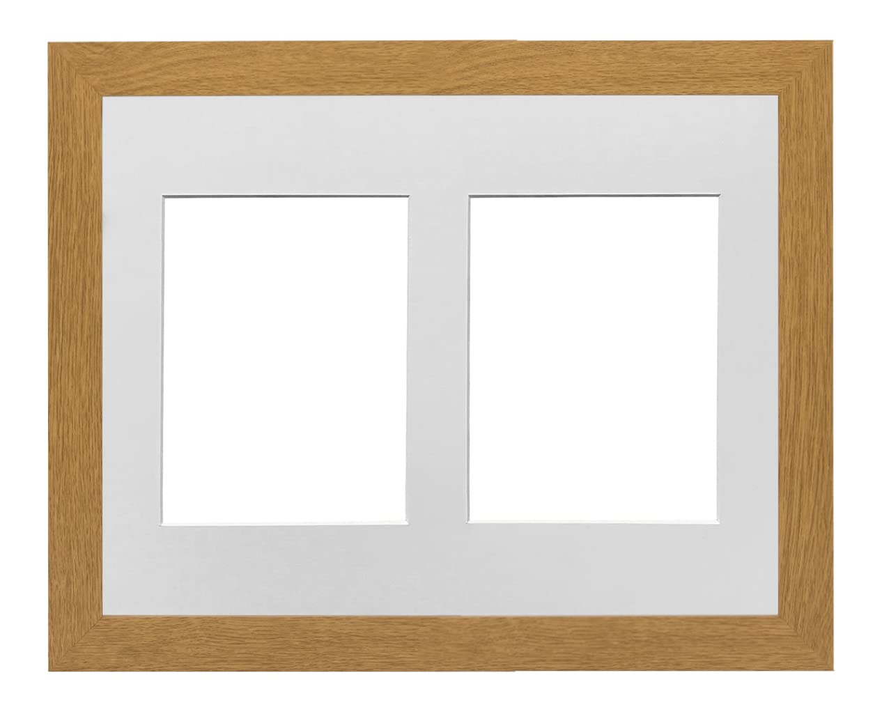 Oak Frame 14x10' Multi Aperture Picture Frame with White Mount to fit (2x) 7x5' Photos with Perspex Sheet - Tabletop & Wall Mountable Landscape or Portrait