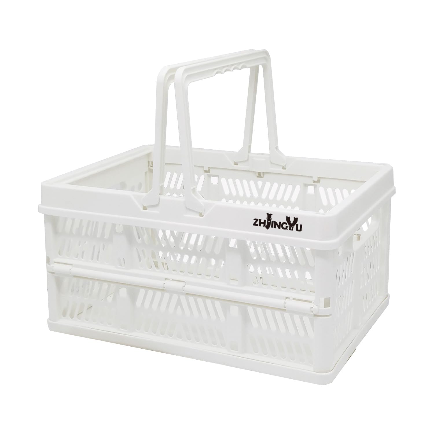 ZHJINGYU crates for storage,plastic baskets for organizing,collapsible shopping basket,foldable crate with Handles,collapsible storage crate,car basket,for Kitchen,Bathroom,Medicine (White, S)