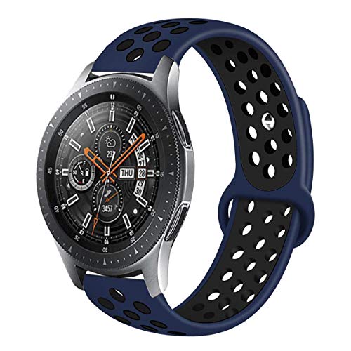 Compatible Samsung Gear S3 Frontier/Samsung Galaxy Watch 46mm Bands,22mm Silicone Breathable Replacement Strap Quick-Release Pin for Gear S3 Frontier Smart Watch (Midnight Blue/Black)