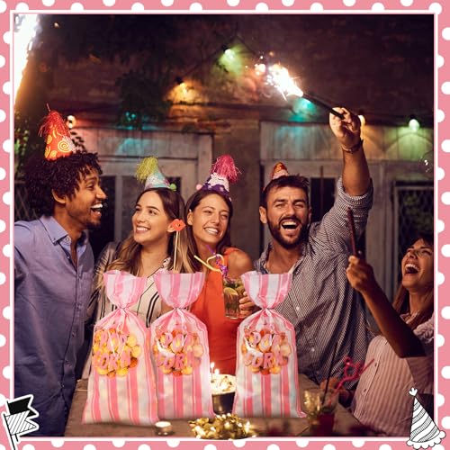 Image of 200 Pcs Popcorn Bags Bulk Movie Night Pop Corn Plastic Bags for Popcorn Machine Pop Corn Snack Containers with Twist Ties for Carnival Graduation Party Supplies (Cute,Pink)