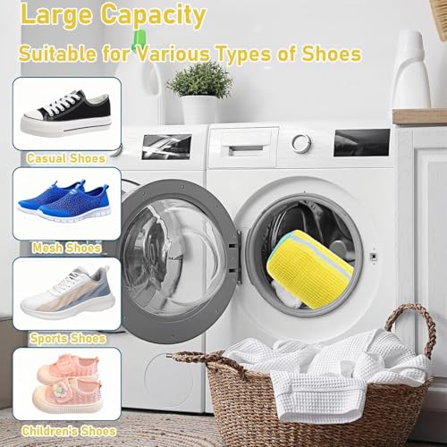 Image of SAMEZONE Shoe Washing Machine Bag Laundry Shoe Bag for Washer and Dryer Reusable Shoe Cleaning Bag for Sneaker Tennis Shoes Unstain Deep Cleaning Washable Laundry Organizer Bag (1, Yellow)