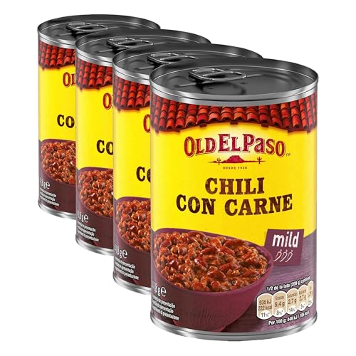 Old El Paso Chili Con Carne, Preparado con Alubias Pintas y Ternera, Picante Suave, 1 Lata x 418g (Paquete de 4)