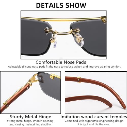 Oversized Rimless Square Sunglasses for Men and Women, Classic Retro Designer Shades4
