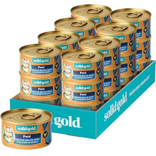 Image of Solid Gold Wet Cat Food Pate for Indoor Cats - Healthy Canned Cat Food Pate w /Real Chicken, Omega Fatty Acids, Vitamins & Minerals - Grain Free & Gluten Free Can Meals for Cats & Kittens - 24ct /3oz