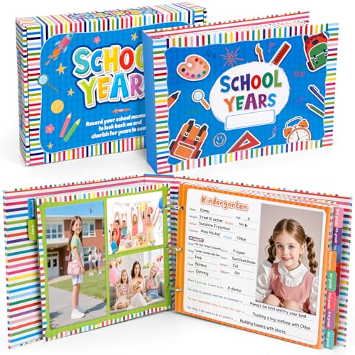 Kasfalci School Memory Book Scrapbook for Kids Photo Album with Keepsake Pocket from Preschool to 12th Grade Record School Days & Years Memories & Pictures