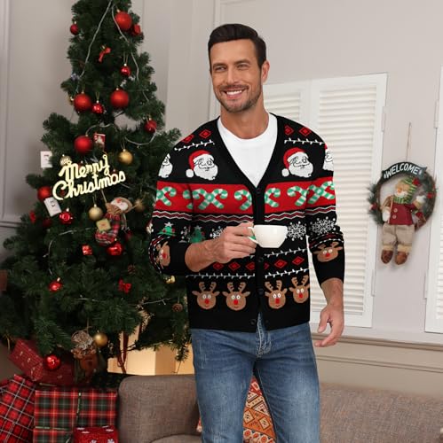 NITAGUT Mens Christmas Ugly Cardigan Sweater Reindeer Snowflake Xmas Sweater Casual Long Sleeve Knitwear4