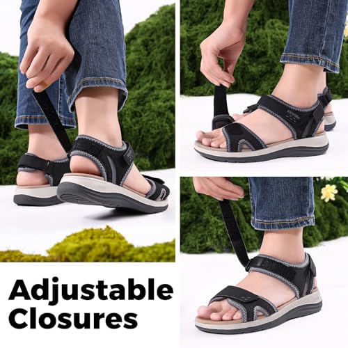 FitVille Women's Orthopedic Wide Sandals Strappy Arch Support Flat Sandals for Plantar Fasciitis & Swollen Feet | Adjustable Ankle Strap2