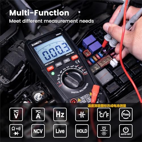 Image of KAIWEETS KM401 Digital Multimeter and Analyzers TRMS 4000 Counts, Accurate Voltmeter with Auto-Ranging Measures DC /AC Voltage & Current, Frequency, Resistance, Continuity, Phase, NCV for Automotive