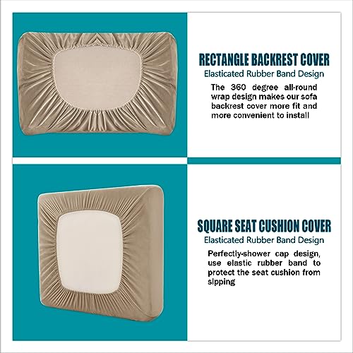 Housse de canapé velours extensible sable 5 pièces pour canapé modulaire - 5