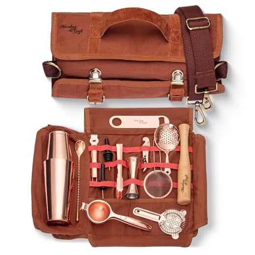 Travel Bartender Kit Bag | Professional 17-piece Bar Tool Set with Stylish Portable Bar Bag and Shoulder Strap for Easy Carry and Storage | Best Travel Bar Set for Home Cocktail Making, Work, Parties