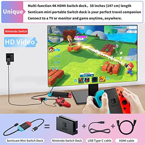 SENTICAM Switch TV Dock for Nintendo Switch/Switch OLED,Portable Travel TV Docking Station Replacement for Nintendo Switch with HDMI and USB 3.0 Port, Switch TV Cable (Multicolor)