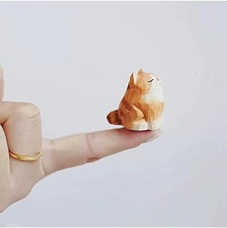 ShaoAngDuoMi Small Hand Carved Wooden Orange Cat Figurine – 1.4" Cute Handmade Tabby Cat Statue for Desk & Home Decor, Collectible Wood Animal Gift for Cat Lovers