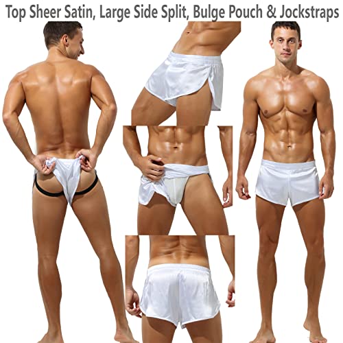 YUFEIDA Men's Athletic Supporters Silky Jockstrap Boxers Lightweight Active Shorts Large Side Split Satin Boxers2