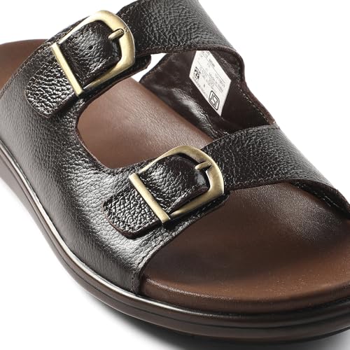 Image of Liberty Healers MDL-11E Men Casual Sandals, Black & Brown - Formal Look Sandals for Men with Buckle Strap - Stylish Flat Sandal for Man - Lightweight and Comfortable Footwear