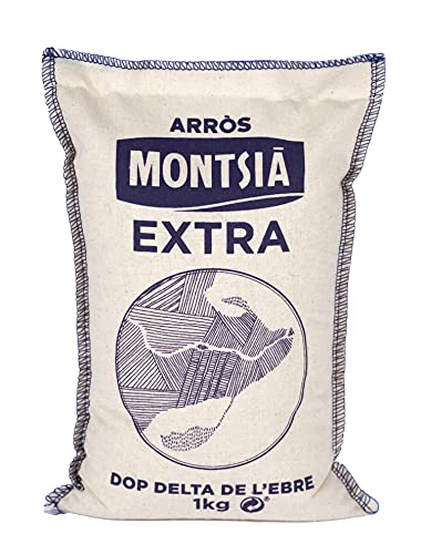 Arroz Montsià EXTRA | Ideal para una Gran Variedad de Platos | Arroz DOP Delta del Ebro | Variedad certificada Montsianell, procedente de cultivos sostenibles | Paquete TELA 1 Kg