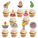 Diwali Cupcake Toppers & Decorations - 18Pcs Indian Festival Deepavali Party Decor for Home