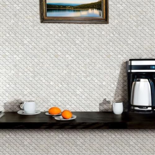 Heaven Genuine White Pearl Fish Scale Mother of Pearl Seashell Mosaic Wall Tile Backsplash for Bathroom Shower, Kitchen, Accent Decor, Fireplace (5)