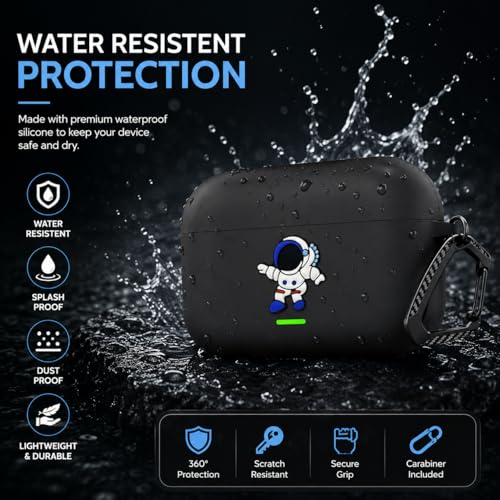 Image of Anvique Silicone Case Cover for Realme Buds T500 Pro, Shockproof Protective Earbuds Cover with Keychain Hook, Anti-Scratch Soft Silicone Skin, Full Body Protection Case (Astronout)