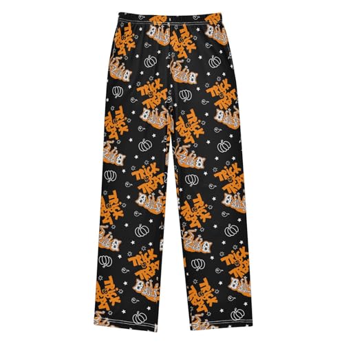 Trick Or Treat Skull Cat Boys Long Pants Soft Trousers Elastic Waist Kids Lounge Bottoms with Pockets S-XL