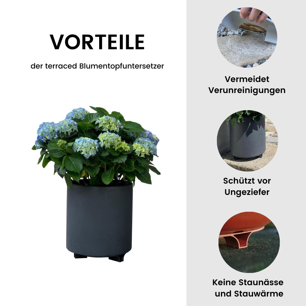 4-częściowy zestaw – podstawki pod doniczkę – kolor: czarny – okrągły – średnica 27 cm – materiał z recyklingu – Made in Germany