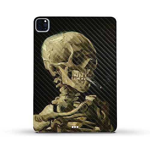 Image of MightySkins Carbon Fiber Skin Compatible with Apple iPad Pro 11 inch M2 4th Gen (2022) Full Wrap Kit - Skull with Cigarette | Protective Durable Textured Carbon Fiber Finish | Made in The USA