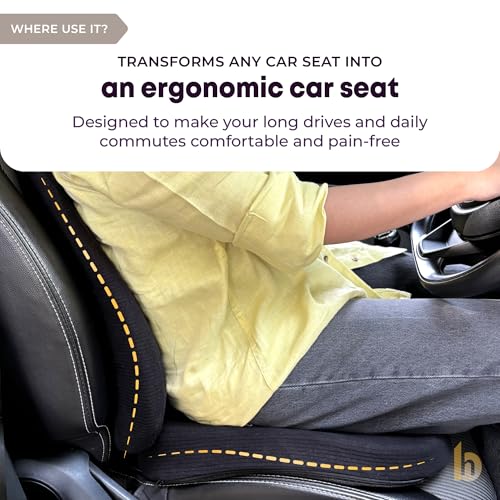 Image of betterhood PosturePro Premium Car Seat Cushion and Backrest Combo | 100% Memory Foam, Cotton Cover, Large Size | Lumbar Coccyx Pillow + Back Support for Back, Tailbone Pain Relief | Ergonomic (Black)