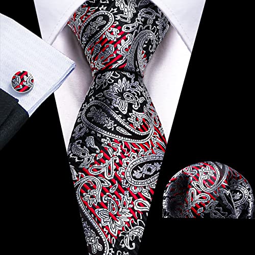 Image of Barry.Wang Men Ties Paisley Woven Silk Necktie Set with Pocket Suqare Cufflinks Formal