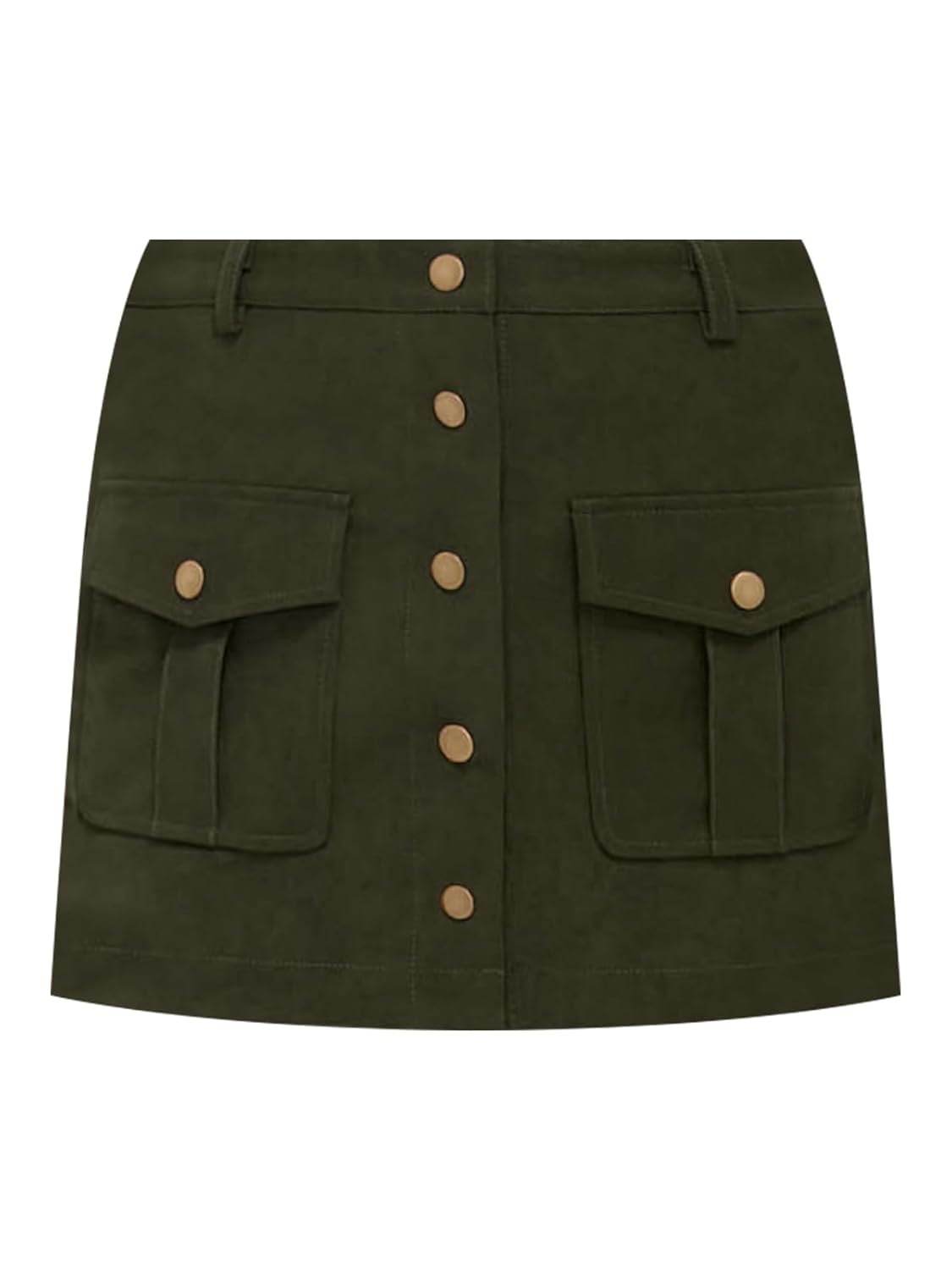 Xaspee Womens Trendy Utility Suede Mini Skirt High Waisted Button Front Above Knee Length Skirt with Cargo Pockets