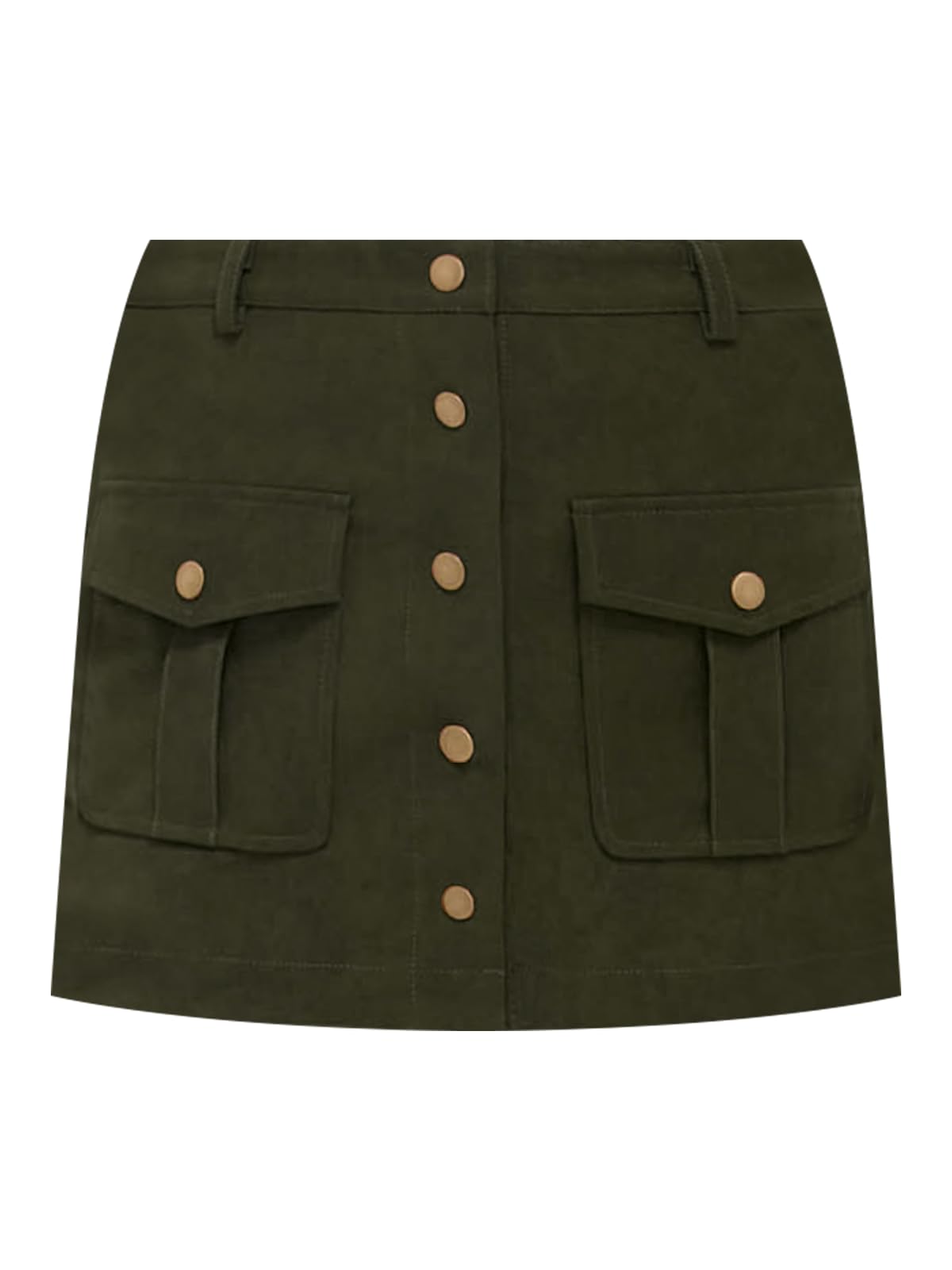 Xaspee Womens Trendy Utility Suede Mini Skirt High Waisted Button Front Above Knee Length Skirt with Cargo Pockets