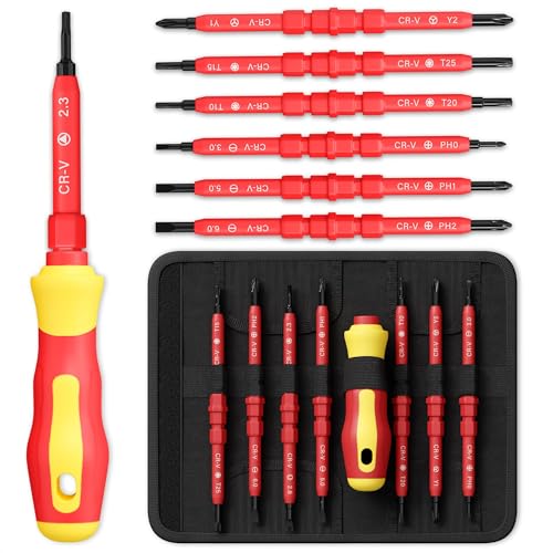 Insulated Screwdriver Set, 14 Interchangeable Tips, Multi Bit Kit