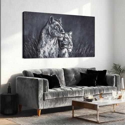 ZENPEE Lion Wall Art Black and White, Wildlife Animal Canvas
