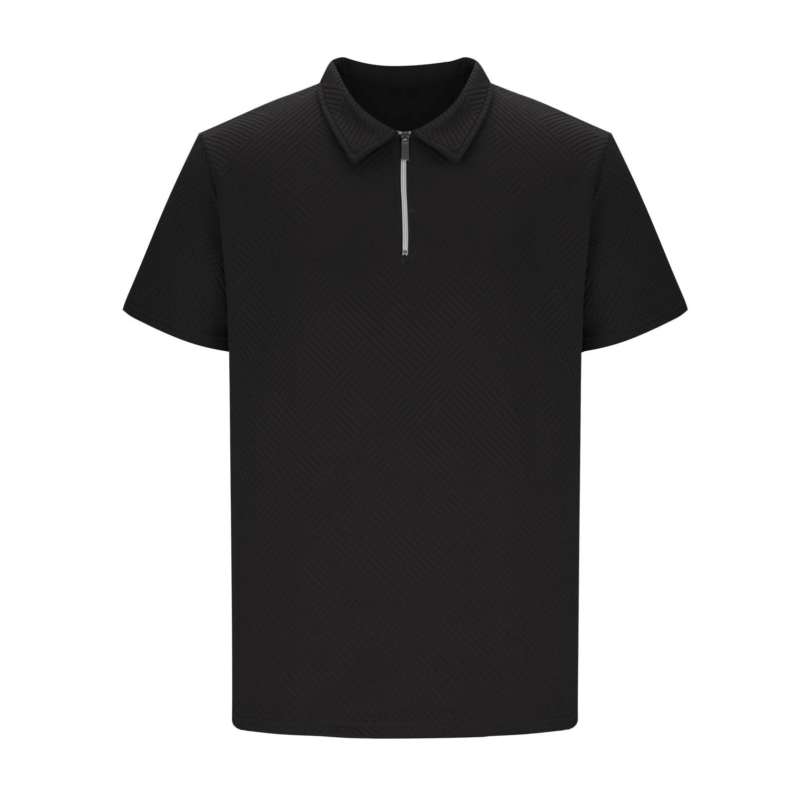 Poloshirts - Camiseta para hombre, cuello de solapa liso, manga corta con cierre de cremallera, capas base de corte regular y ropa para uso diario transpirable