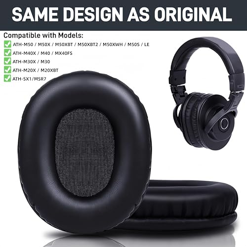 Repuestos de almohadillas para Audio Technica ATH M50X, cojines para auriculares compatibles con ATH-M50X M50 M40 M30 M20 MSR7, cuero sintético más suave, espuma de alta densidad – Negro miniatura 2