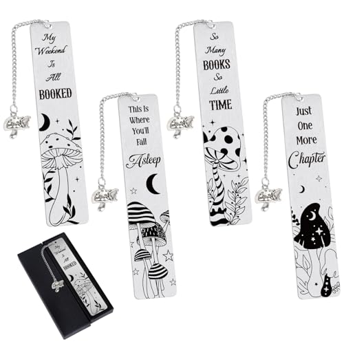 Shejdgart Mushroom Metal Bookmarks Gifts - 4PCS Cute Mushroom Bookmark for Friends Teachers Book Lovers Funny Book Accessories for Reading Women Men Graduation Thanksgiving Christmas Birthday Gifts