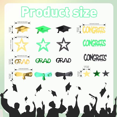 Image of Green Gold and Black Graduation Confetti 2026, 1000 Pcs Congrats Grad Confetti Class of 2026 Party Table Centerpiece for 2026 Graduation Party Decorations
